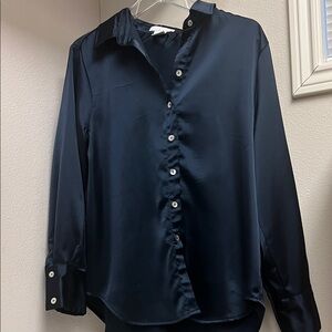 Chic Navy Blue Satin Top